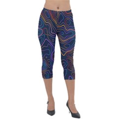 Topographic Colorful Contour Illustration Background Lightweight Velour Capri Leggings  by Vaneshart