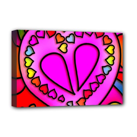 Stained Glass Love Heart Deluxe Canvas 18  X 12  (stretched) by Vaneshart