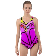 Stained Glass Love Heart Cut-out Back One Piece Swimsuit by Vaneshart