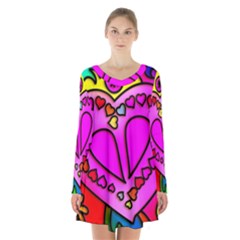 Stained Glass Love Heart Long Sleeve Velvet V-neck Dress