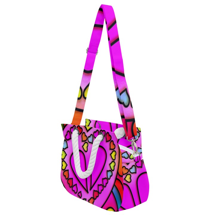 Stained Glass Love Heart Rope Handles Shoulder Strap Bag