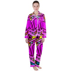 Stained Glass Love Heart Satin Long Sleeve Pyjamas Set by Vaneshart