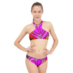 Stained Glass Love Heart High Neck Bikini Set by Vaneshart