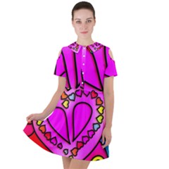 Stained Glass Love Heart Short Sleeve Shoulder Cut Out Dress  by Vaneshart