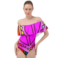 Stained Glass Love Heart Off Shoulder Velour Bodysuit  by Vaneshart