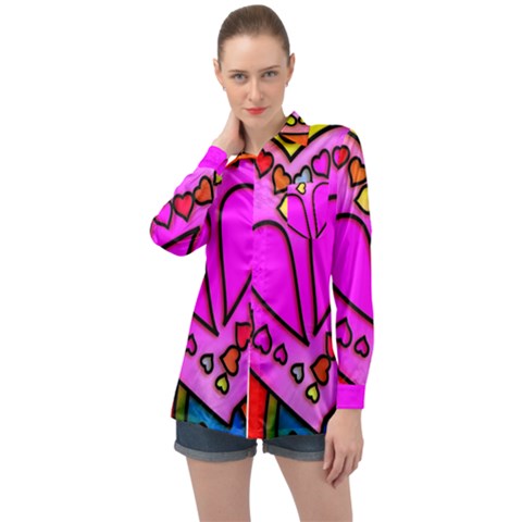 Stained Glass Love Heart Long Sleeve Satin Shirt by Vaneshart