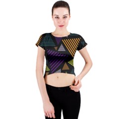 Abstract Pattern Design Various Striped Triangles Decoration Crew Neck Crop Top by Vaneshart