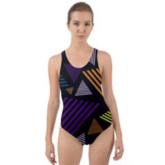 Abstract Pattern Design Various Striped Triangles Decoration Cut-out Back One Piece Swimsuit by Vaneshart