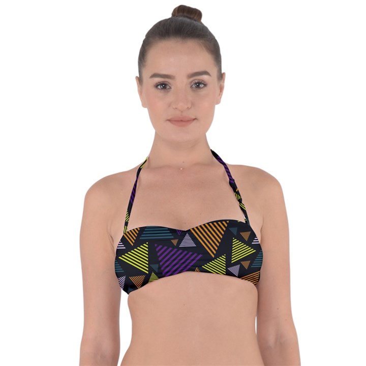 Abstract Pattern Design Various Striped Triangles Decoration Halter Bandeau Bikini Top