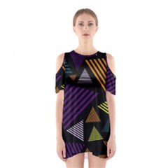 Abstract Pattern Design Various Striped Triangles Decoration Shoulder Cutout One Piece Dress