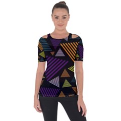 Abstract Pattern Design Various Striped Triangles Decoration Shoulder Cut Out Short Sleeve Top by Vaneshart