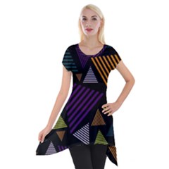 Abstract Pattern Design Various Striped Triangles Decoration Short Sleeve Side Drop Tunic by Vaneshart