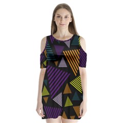 Abstract Pattern Design Various Striped Triangles Decoration Shoulder Cutout Velvet One Piece