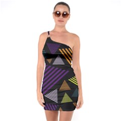 Abstract Pattern Design Various Striped Triangles Decoration One Soulder Bodycon Dress