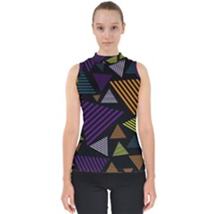 Abstract Pattern Design Various Striped Triangles Decoration Mock Neck Shell Top by Vaneshart