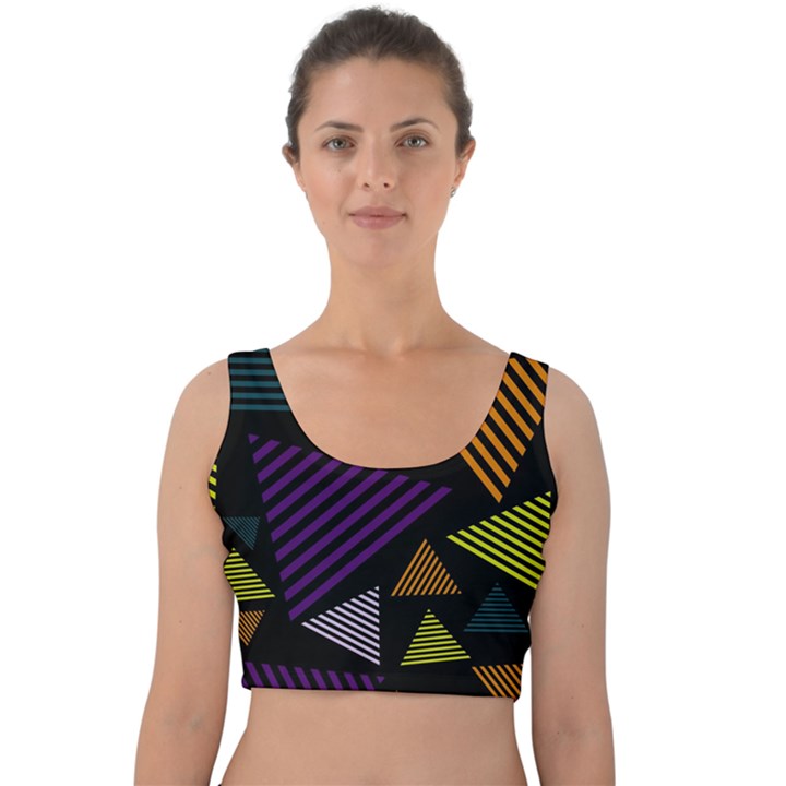 Abstract Pattern Design Various Striped Triangles Decoration Velvet Crop Top