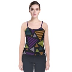 Abstract Pattern Design Various Striped Triangles Decoration Velvet Spaghetti Strap Top by Vaneshart