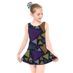 Abstract Pattern Design Various Striped Triangles Decoration Kids  Skater Dress Swimsuit by Vaneshart