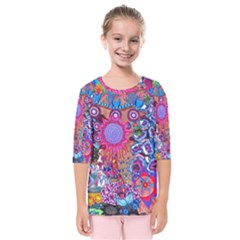 Red Flower Abstract  Kids  Quarter Sleeve Raglan Tee