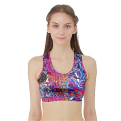 Red Flower Abstract  Sports Bra With Border by okhismakingart