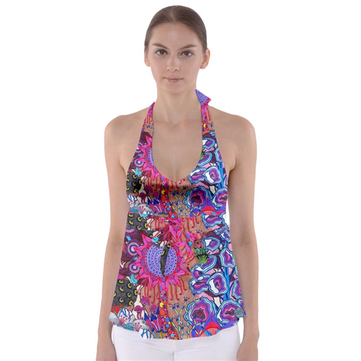 Red Flower Abstract  Babydoll Tankini Top