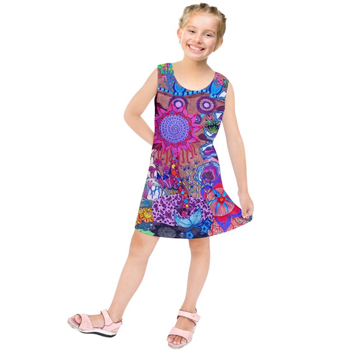 Red Flower Abstract  Kids  Tunic Dress