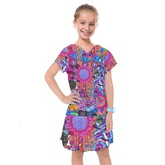 Red Flower Abstract  Kids  Drop Waist Dress by okhismakingart