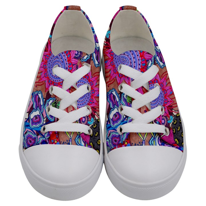 Red Flower Abstract  Kids  Low Top Canvas Sneakers