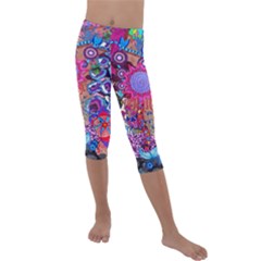 Red Flower Abstract  Kids  Lightweight Velour Capri Leggings  by okhismakingart