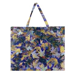 October Leaves In Blue Zipper Large Tote Bag by bloomingvinedesign