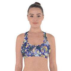 October Leaves In Blue Cross Back Sports Bra by bloomingvinedesign