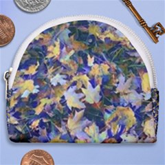 October Leaves In Blue Horseshoe Style Canvas Pouch by bloomingvinedesign