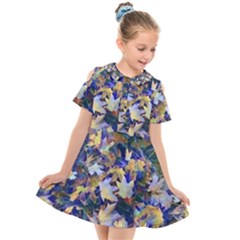 October Leaves In Blue Kids  Short Sleeve Shirt Dress by bloomingvinedesign