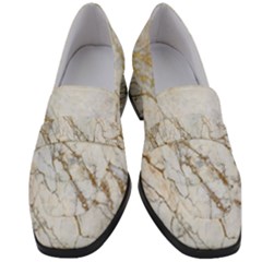 White Marble Gold Glitter Women s Chunky Heel Loafers by amlprints