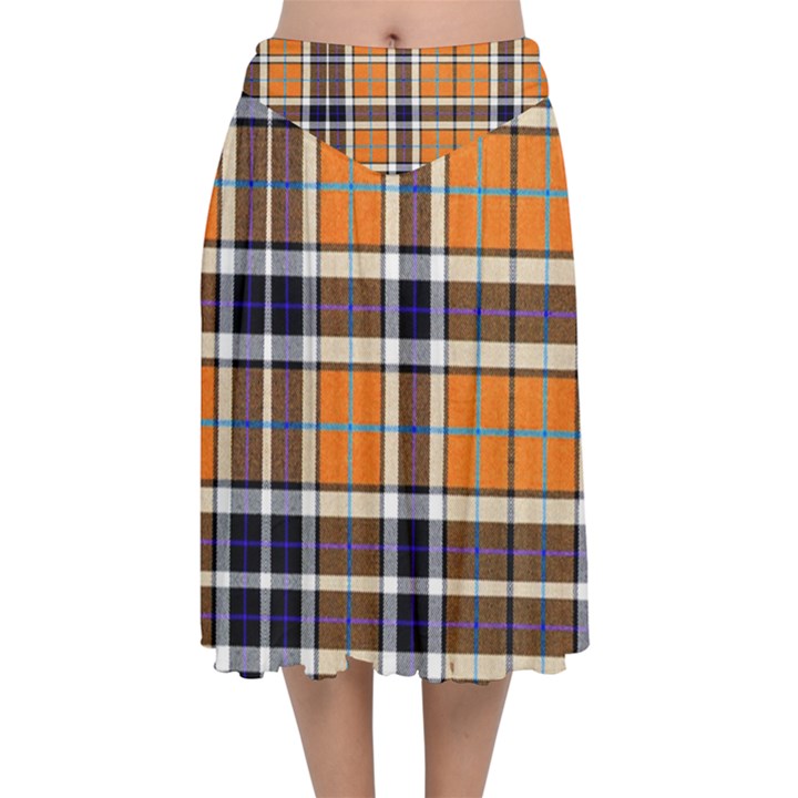 Tartans Yellow 34 Velvet Flared Midi Skirt