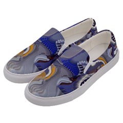 Cobalt Blue Silver Orange Wavy Lines Abstract Men s Canvas Slip Ons by CrypticFragmentsDesign