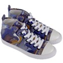 Cobalt Blue Silver Orange Wavy Lines Abstract Women s Mid-Top Canvas Sneakers View3