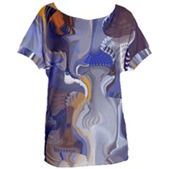 Cobalt Blue Silver Orange Wavy Lines Abstract Women s Oversized Tee by CrypticFragmentsDesign