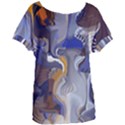 Cobalt Blue Silver Orange Wavy Lines Abstract Women s Oversized Tee View1