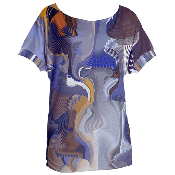 Cobalt Blue Silver Orange Wavy Lines Abstract Women s Oversized Tee