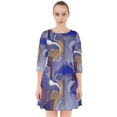 Cobalt Blue Silver Orange Wavy Lines Abstract Smock Dress by CrypticFragmentsDesign