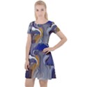 Cobalt Blue Silver Orange Wavy Lines Abstract Cap Sleeve Velour Dress  View1