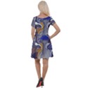 Cobalt Blue Silver Orange Wavy Lines Abstract Cap Sleeve Velour Dress  View2