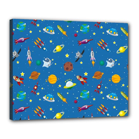 Space Rocket Solar System Pattern Canvas 20  X 16  (stretched) by Vaneshart