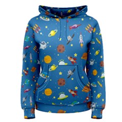 Space Rocket Solar System Pattern Women s Pullover Hoodie