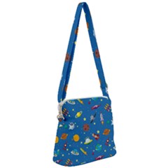 Space Rocket Solar System Pattern Zipper Messenger Bag by Vaneshart