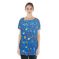 Space Rocket Solar System Pattern Skirt Hem Sports Top by Vaneshart