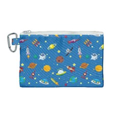 Space Rocket Solar System Pattern Canvas Cosmetic Bag (medium) by Vaneshart