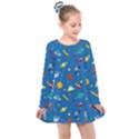 Space Rocket Solar System Pattern Kids  Long Sleeve Dress View1