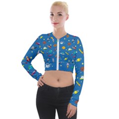 Space Rocket Solar System Pattern Long Sleeve Cropped Velvet Jacket by Vaneshart